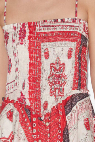 Anka gesmokte katoenen voile jurk met print