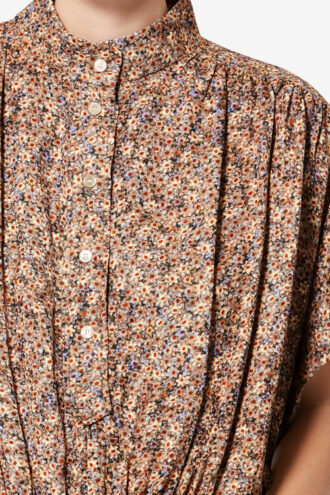 Azalea top van zijden jacquard met bloemenprint