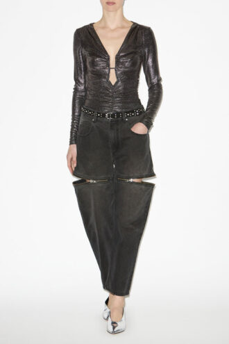 Buffy gedrapeerde metallic top