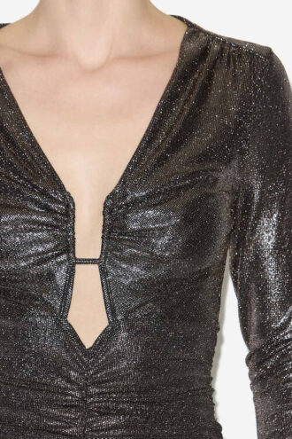Buffy gedrapeerde metallic top