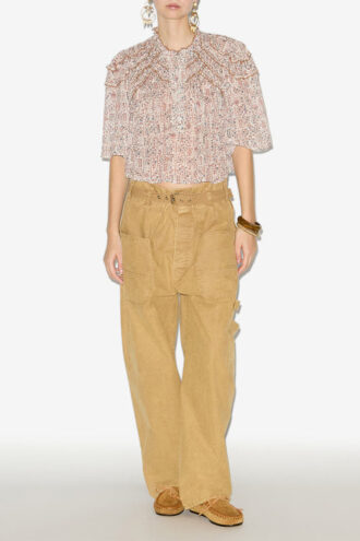 Carmen top van katoenen voile met print en plooien