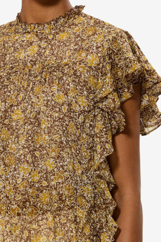 Dalyane Top met ruches van bedrukt katoenen voile