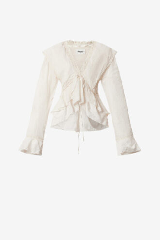 Damya katoenen en linnen gaasblouse met ruches