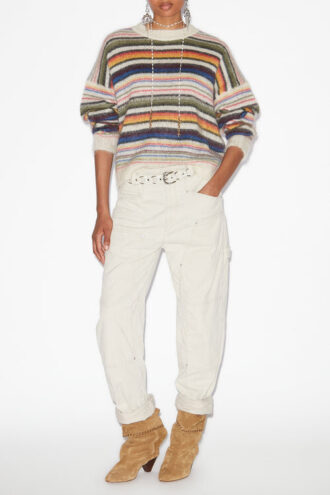 Drussell gestreepte geborstelde mohair trui