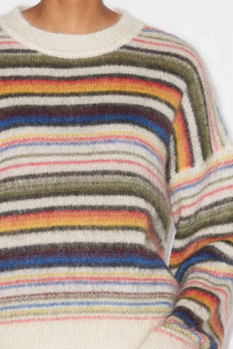 Drussell gestreepte geborstelde mohair trui