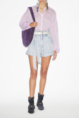 Gelma Blouse van effen katoenen voile en kant
