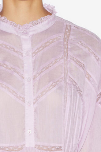 Gelma Blouse van effen katoenen voile en kant