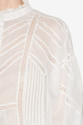 Gelma Blouse van effen katoenen voile en kant