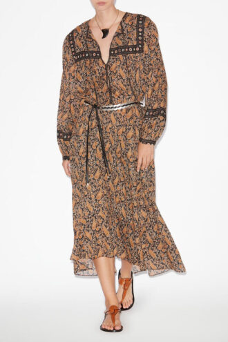 Greila Lange katoenen voile jurk met print
