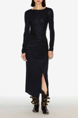 Jelina lange gedrapeerde jersey jurk