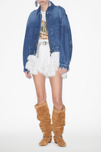 Julie kort werkjasje in effen denim