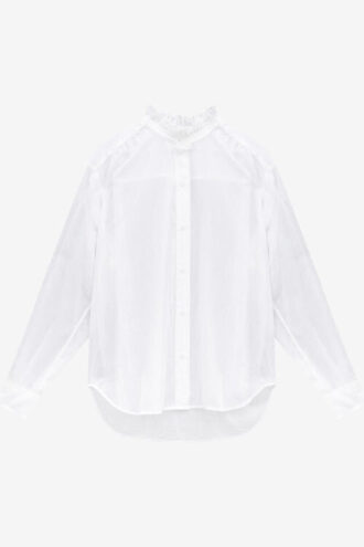 Katoenen shirt met ruches aan de hals