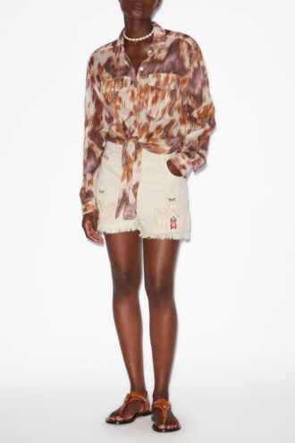 Lesia korte geborduurde denim short