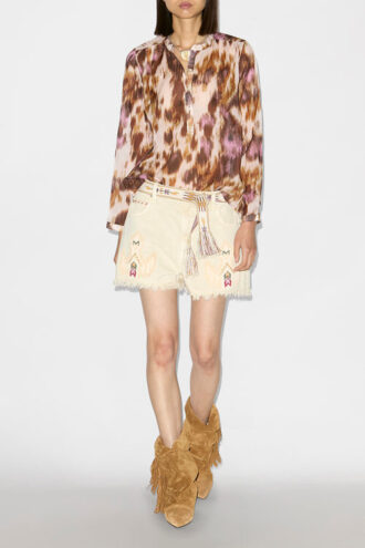 Maria bedrukte katoenen voile blouse