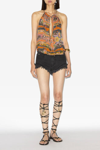 Marilou zijden top met print, studs en oogjes