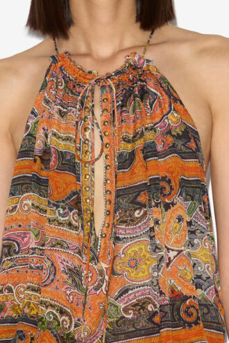 Marilou zijden top met print, studs en oogjes