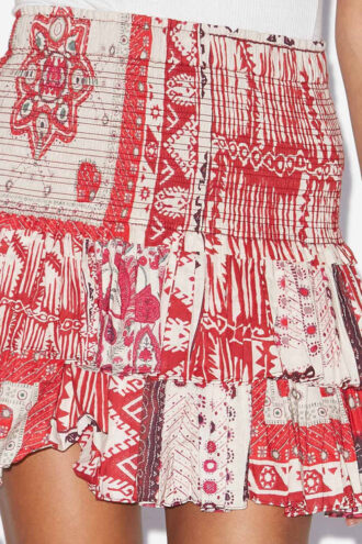 Naomi katoenen voile rok met smockwerk en bandana print