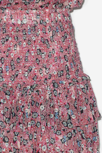 Naomi rok van bedrukt katoenen voile met smokwerk
