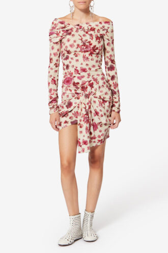 Ovia korte gedrapeerde stretch zijden rok met print