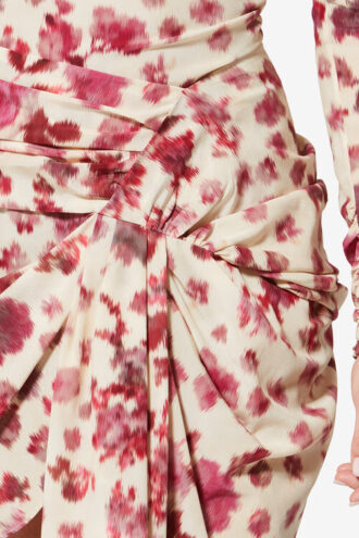 Ovia korte gedrapeerde stretch zijden rok met print