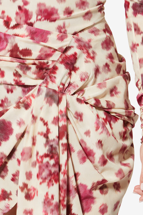 Ovia korte gedrapeerde stretch zijden rok met print Ovia korte gedrapeerde stretch zijden rok met print