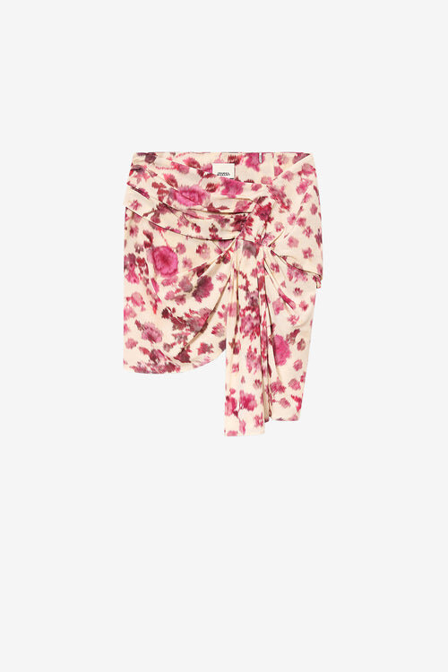 Ovia korte gedrapeerde stretch zijden rok met print Ovia korte gedrapeerde stretch zijden rok met print