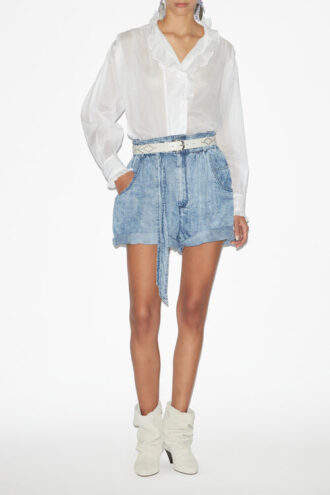 Pamiala Blouse met ruches van effen katoenen voile
