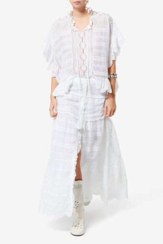 Payton Kaftan-stijl katoenen top met bloemenkant