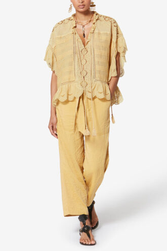 Payton Kaftan-stijl katoenen top met bloemenkant