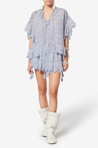 Payton Kaftan-stijl katoenen top met bloemenkant