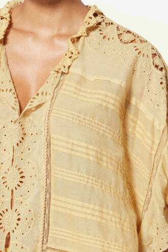 Payton Kaftan-stijl katoenen top met bloemenkant