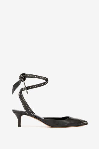 Pilvee pumps met hoge hak en open hiel van kalfsleer met studs