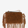 Platte leren clutch met franjes