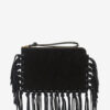 Platte leren clutch met franjes