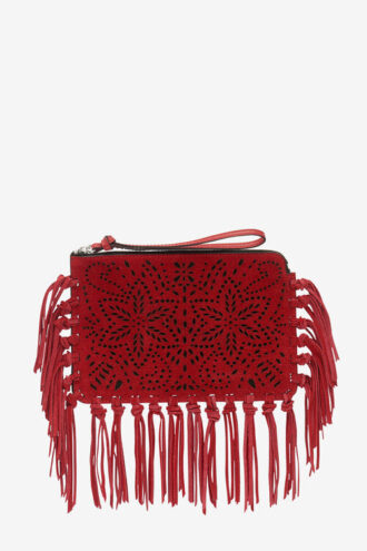 Platte leren clutch met franjes