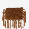 Platte leren clutch met franjes