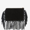 Platte leren clutch met franjes
