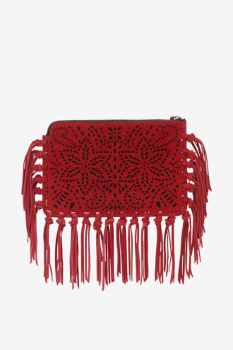 Platte leren clutch met franjes