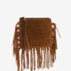 Platte leren clutch met franjes