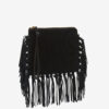 Platte leren clutch met franjes