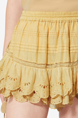 Puria korte katoenen skort met ruches en bloemenkant