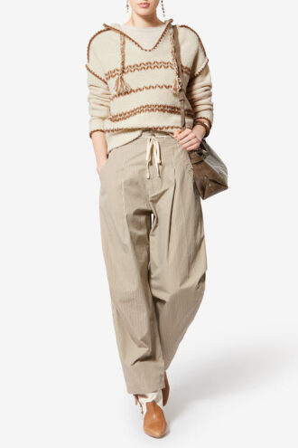 Romera merinowollen trui met capuchon en tweed