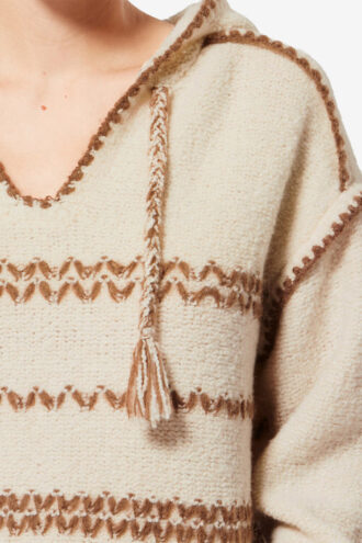 Romera merinowollen trui met capuchon en tweed
