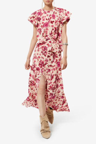 Sakura zijden rok met rozenprint