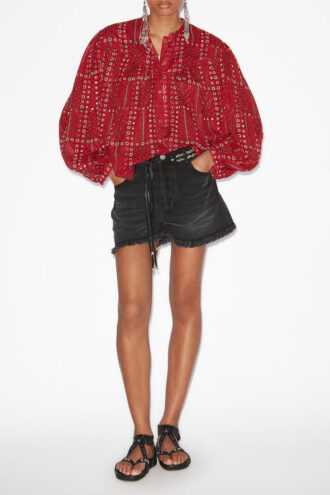 Salika bedrukte en gerimpelde katoenen voile blouse