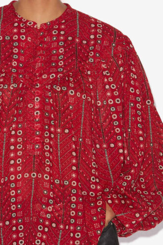 Salika bedrukte en gerimpelde katoenen voile blouse