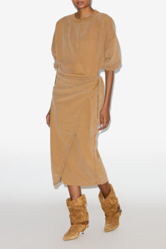 Sandrina lange gedrapeerde jersey sweaterjurk