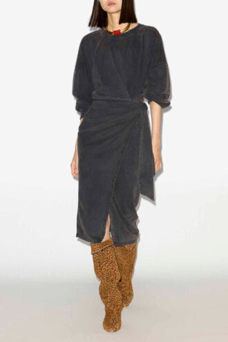 Sandrina lange gedrapeerde jersey sweaterjurk