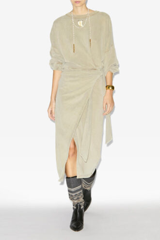 Sandrina lange gedrapeerde jersey sweaterjurk