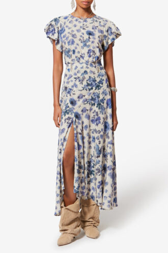 Tullya gedrapeerde stretch zijden top met print